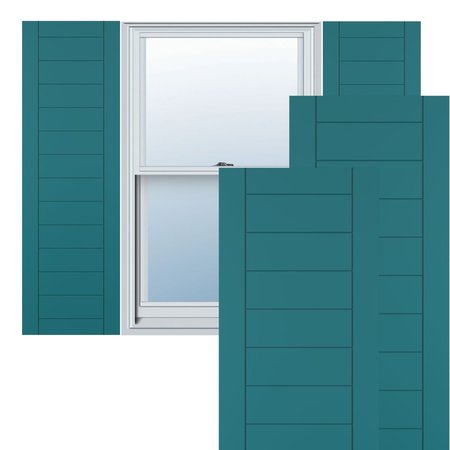 True Fit PVC Horizontal Slat Framed Modern Style Fixed Mount Shutters, Antigua, 12W X 73H